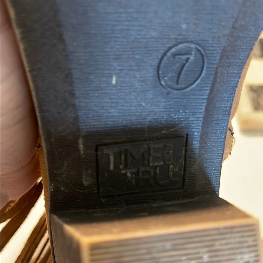 Time and Tru Brown Ankle Booties with Fringe - Picture 2 of 16